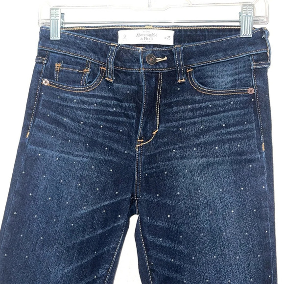 Abercrombie & Fitch Dark Wash Allover Rhinestone Mid-rise Skinny Jeans 25 Women - Picture 3 of 12